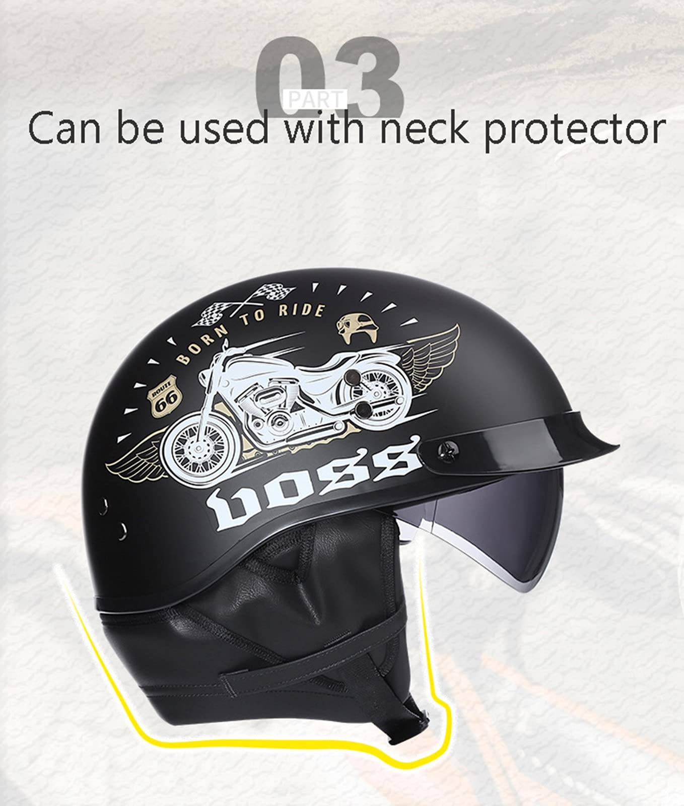 Chopper Helm Retro Bromfiets Scooter Half Shell Motorhelm Jet Helm Halve Helm Motor Brain Cap met Dubbel Vizier Motorhelm ECE Gecertificeerd voor Mannen en Vrouwen A,XXL