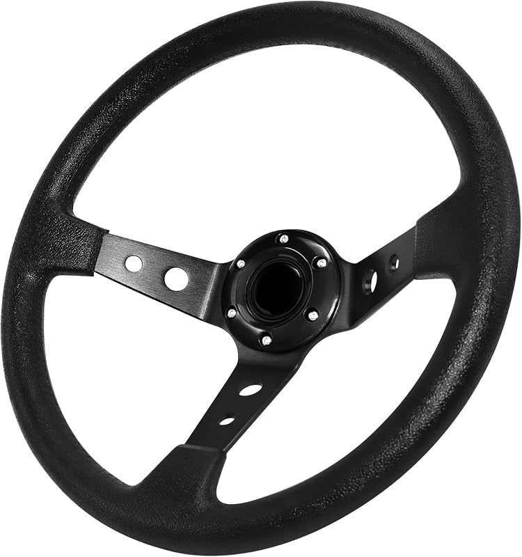 Volante de carreras Drifting Deep Dish, volante de juegos de aluminio y cuero antideslizante de 6 pernos con botón de bocina para carreras/conducción de simulación de automóvil/deportes JDM (negro)