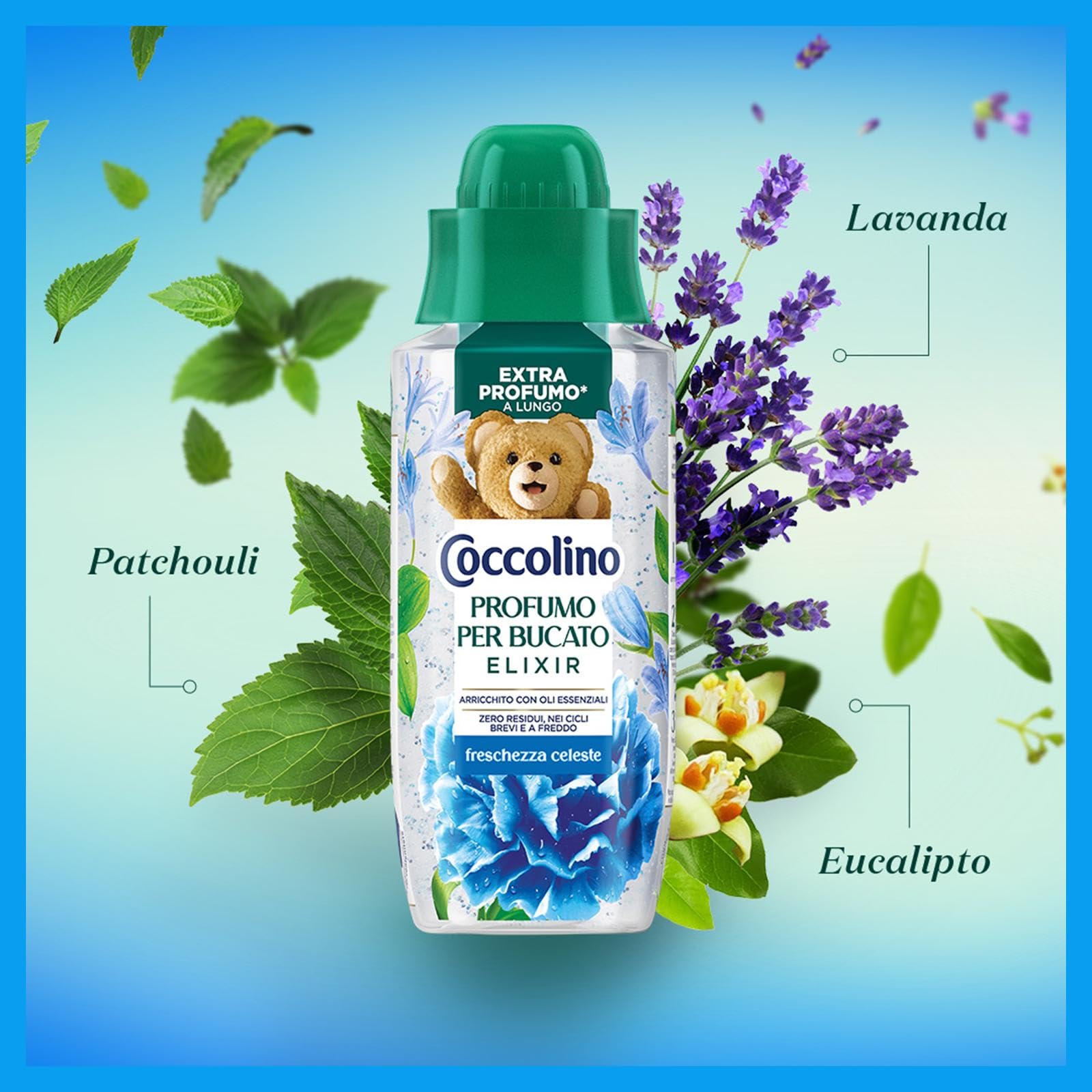 Coccolino Profumo per Bucato Freschezza Celeste, Extra Profumo* a lungo. Efficace Anche a Freddo e nei Cicli Brevi, con note di fragranza Patchouli, Lavanda, Eucalipto, 8 Pezzi da 342ml