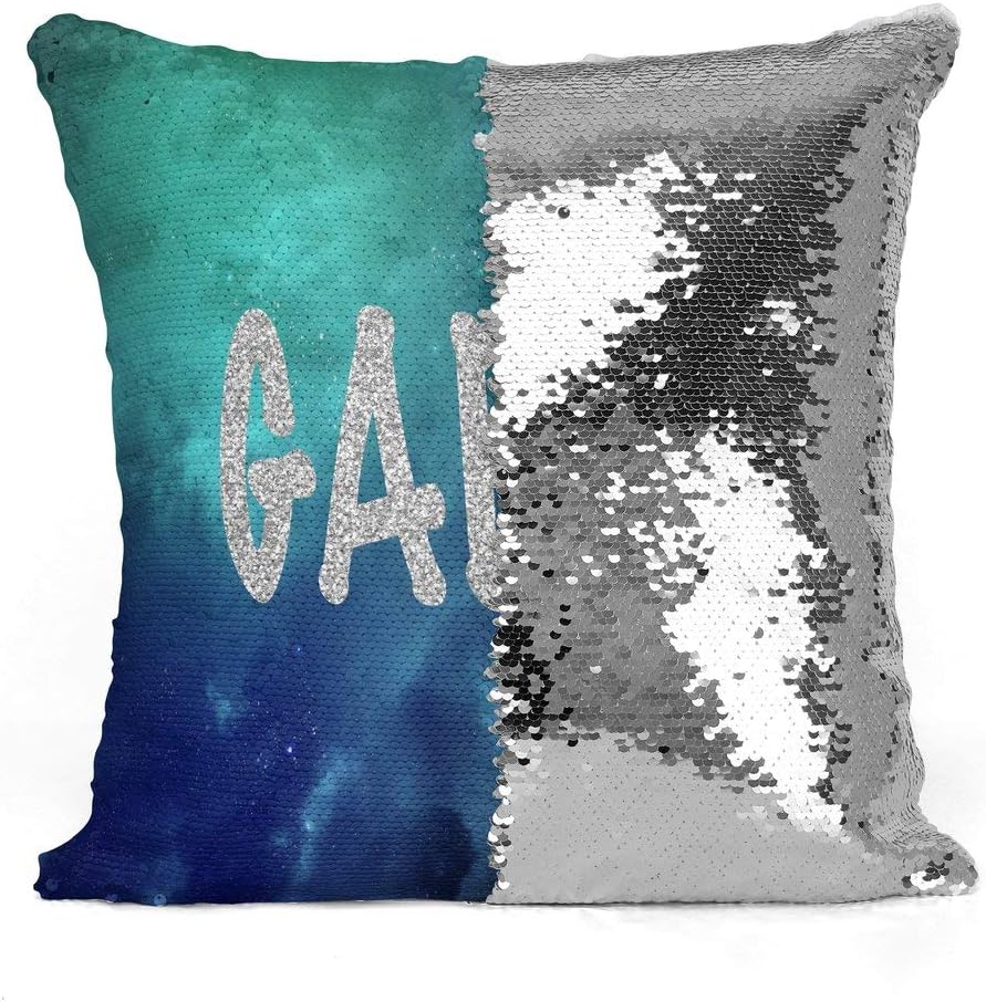 Violet Victoria & Fan Star Personalized Space Sequin Mermaid Flip Pillow Rose Gold Sequins 16 x 16 Inches