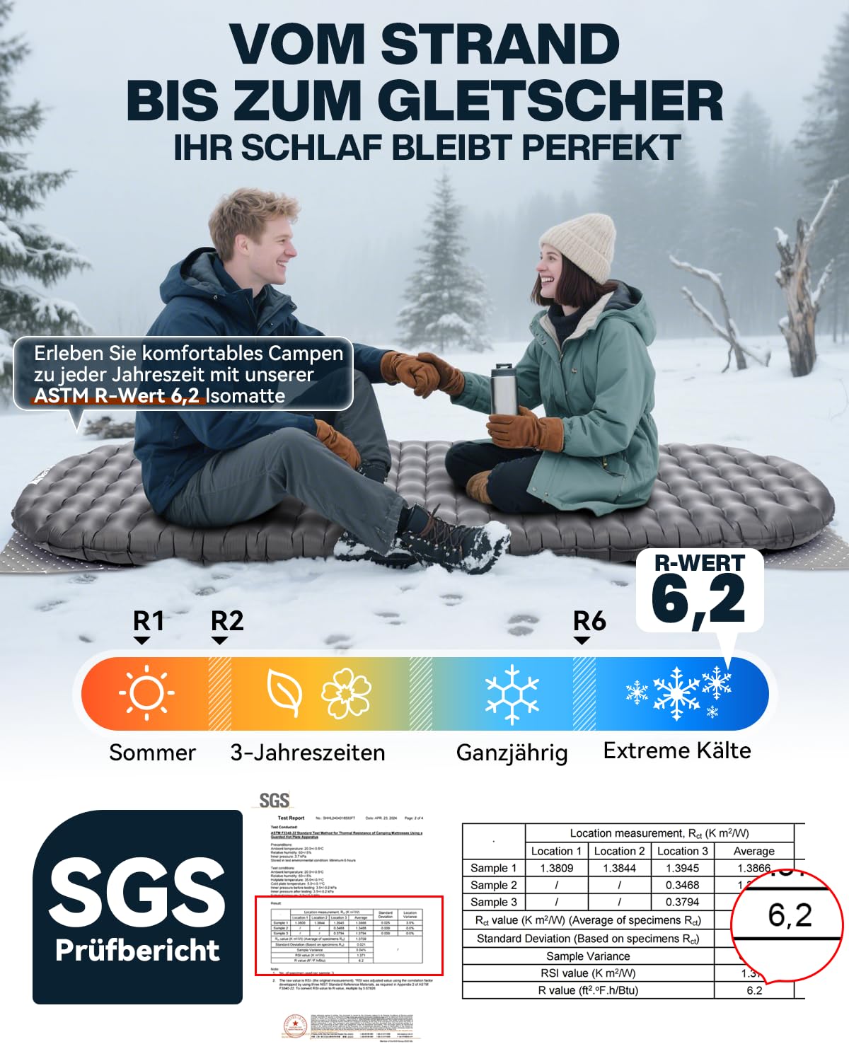 HIKENTURE Colchoneta de camping ultraligera de 8 cm, hinchable, para 4 estaciones, al aire libre