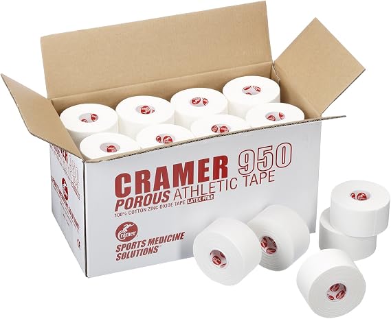 Cramer 950 Premium White Porous Athletic Tape, 1.5 x 15 Yards, Strong Adhesive Sports Tape, Easy Tear, Breathable Cotton, Latex-Free, Bulk Case of 32 Rolls for Ankle, Wrist & Injury Taping