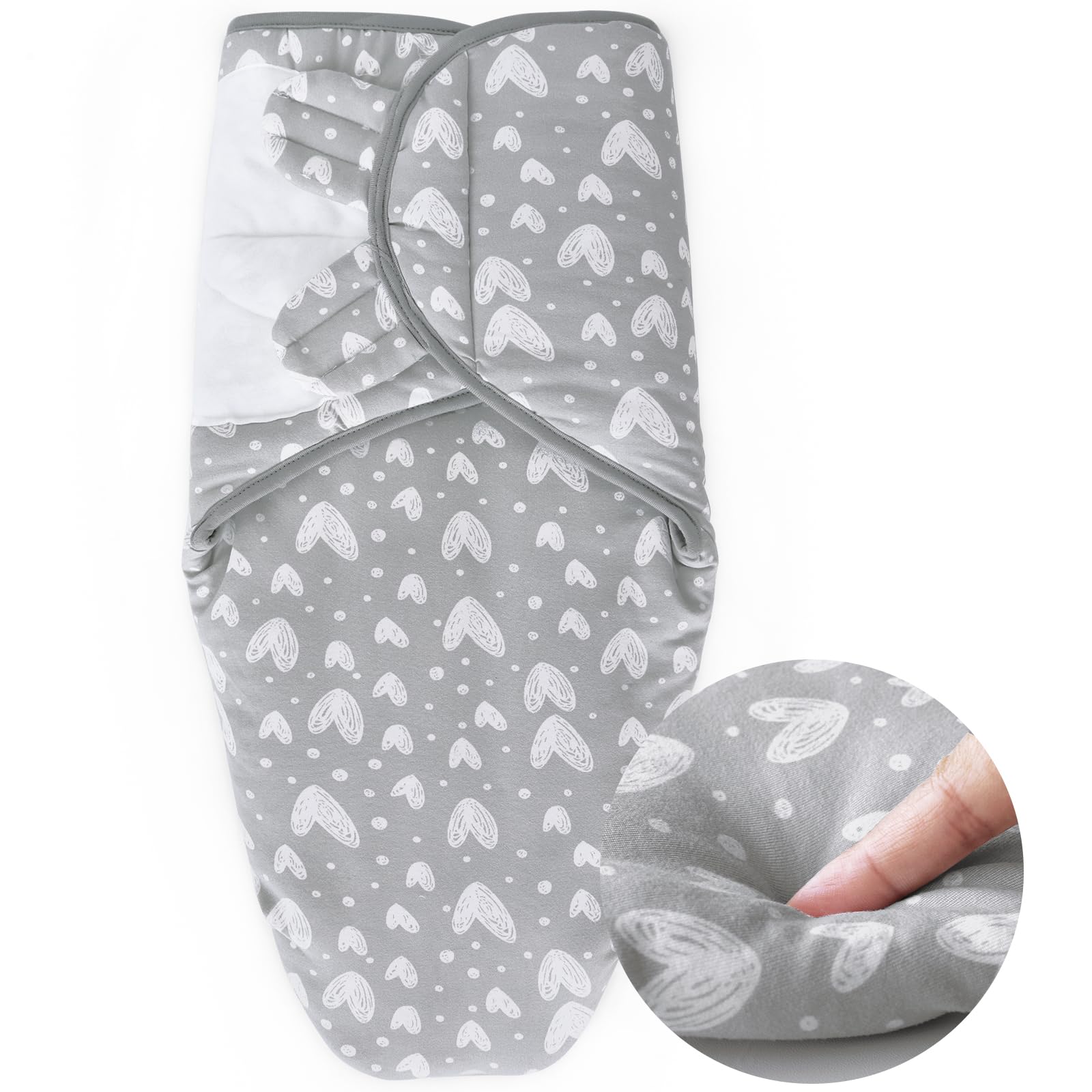 Biloban Baby Swaddles 0-3 Months for Boy Girls, Warm Quilted Baby Swaddle, Newborn Swaddle, Adjustable Swaddle Blanket, Lovely Grey Hearts, 1 Pack