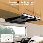 CAMPLUX RV Range Hood 22 Inches, Vented Range Hood with LED Light and Exhaust Fan 12V DC for RV, Tiny House, Trailer and Yacht
