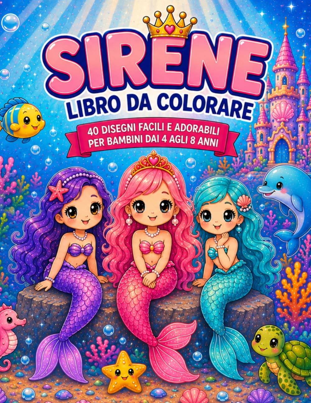Sirene Libro da Colorare: 40 Disegni Facili e Adorabili per Bambini dai 4 agli 8 Anni