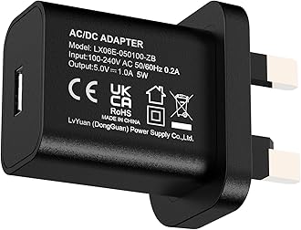 5V 1A 5W Black USB Charger, UK Usb Plug, USB-A Output, 100V-240V Input, for Phone, Tablet, Speakers