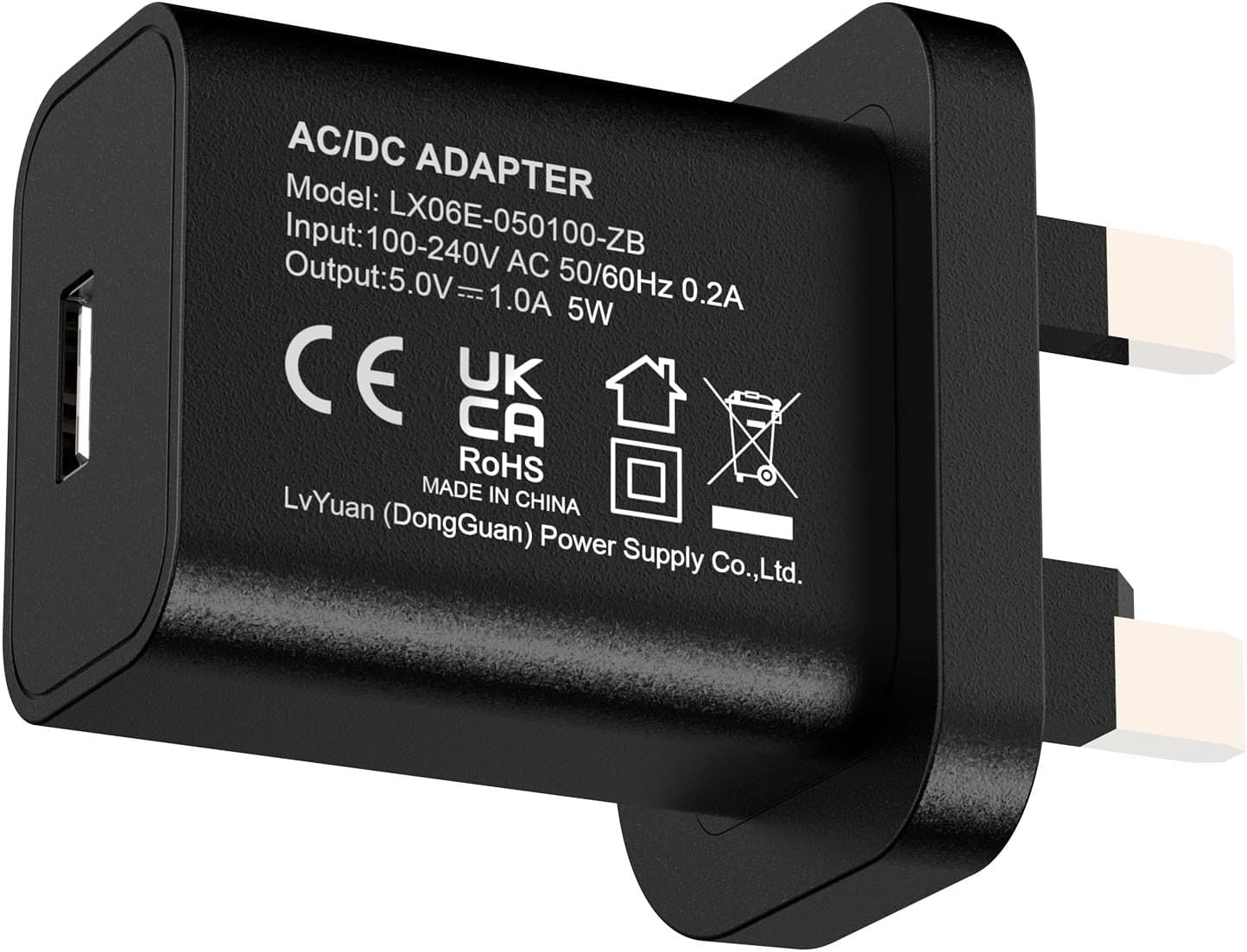 5V 1A 5W Black USB Charger, UK Usb Plug, USB-A Output, 100V-240V Input, for P...