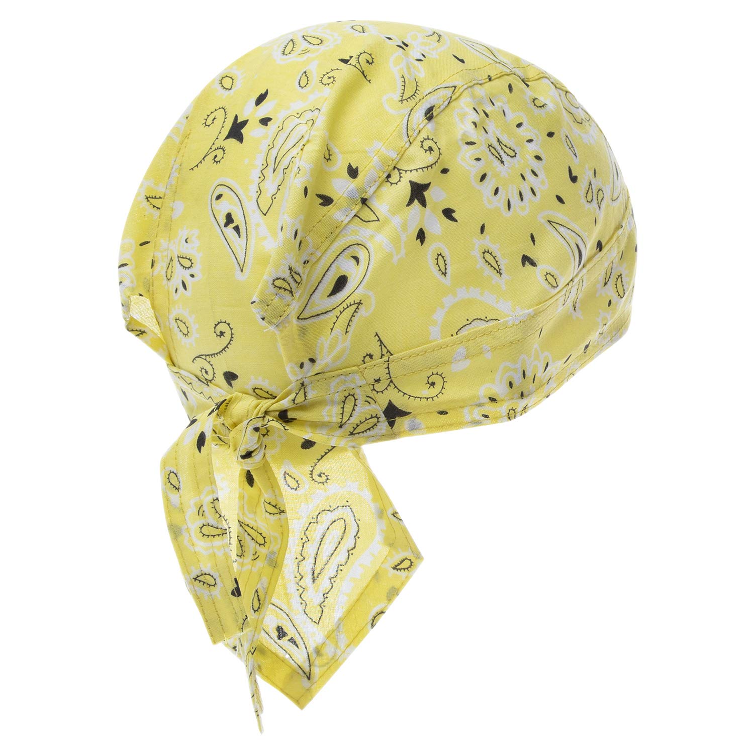 Bandana.com Adjustable Printed Light Yellow Paisley Doo Rag
