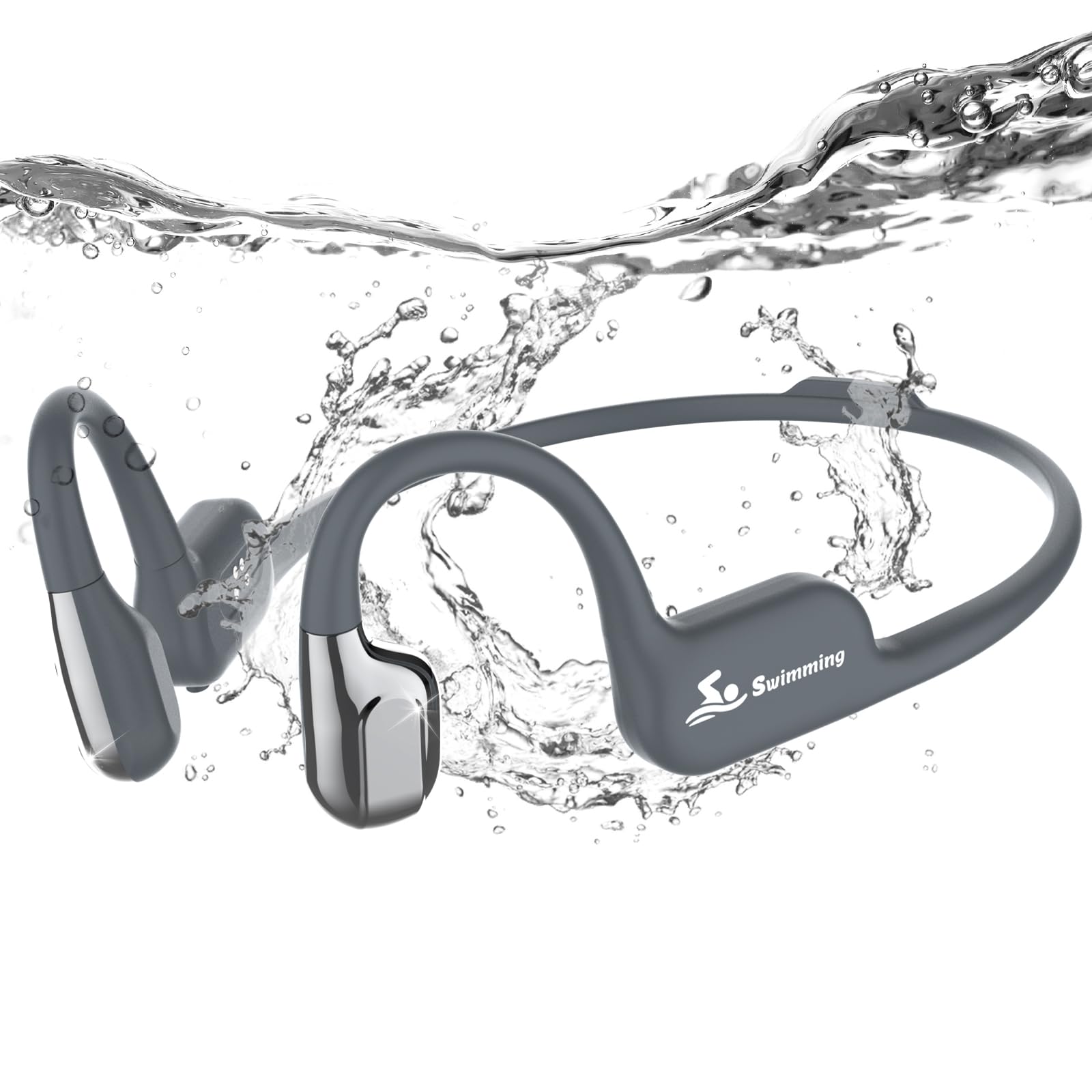 Swimmer wearing ANSTEN IP68 waterproof bone conduction headphones