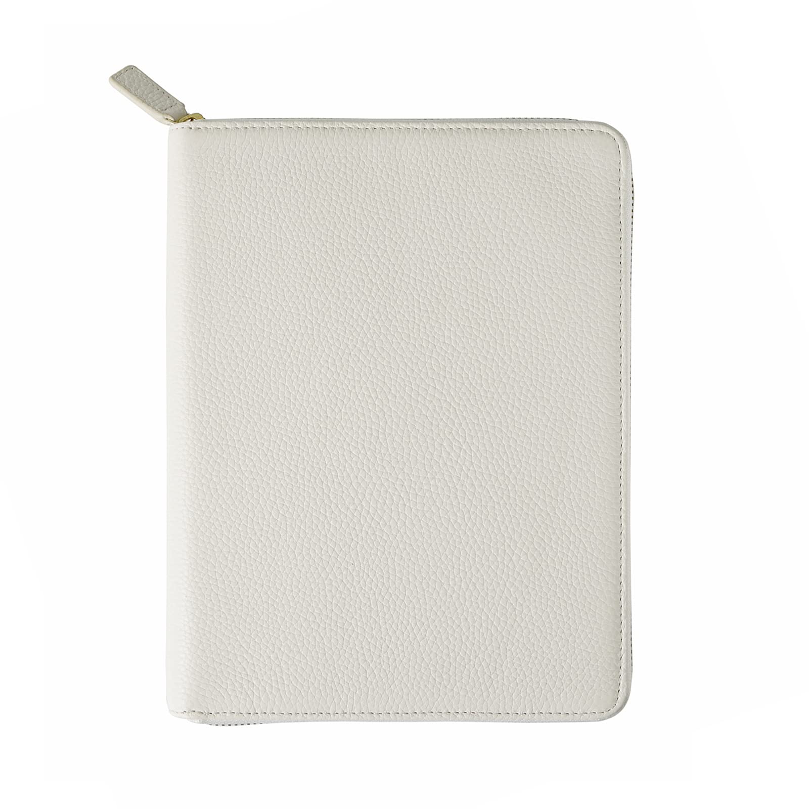 Moterm Zippered Leather Cover for A5-Notebooks - Fits Hobonichi Cousin, Stalogy and Midori MD Planners (Pebbled-Cream)
