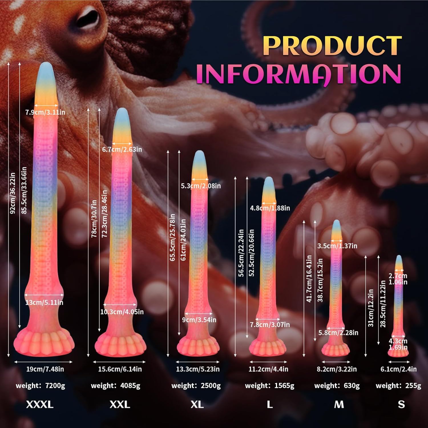 Long Tentacle Dildo, Large Butt Plug with Suction Cup Depth Play, Monster Tentacle Anal Sex Toys（Pink） (XL)