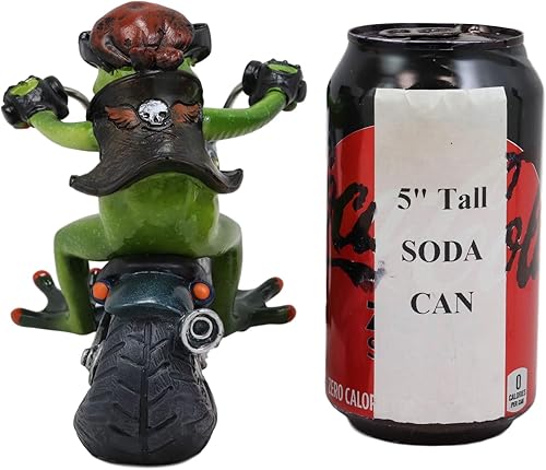 Miniatura 6 de Ebros 8.5 pulgadas de largo nacido para montar rana motero con pañuelo rojo fumar cigarro montado en picador metálico estatua de motocicleta