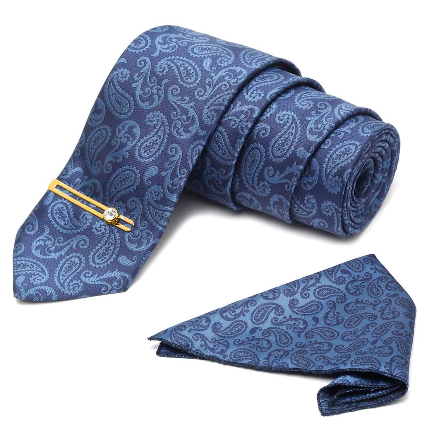 louis stitch Mens Cobalt Blue Italian Silk Necktie Set Incl Pocket Square Gold Tiepin American Style Formal Tie Gift Set for Men (TE-GP-BU033)-picture-16