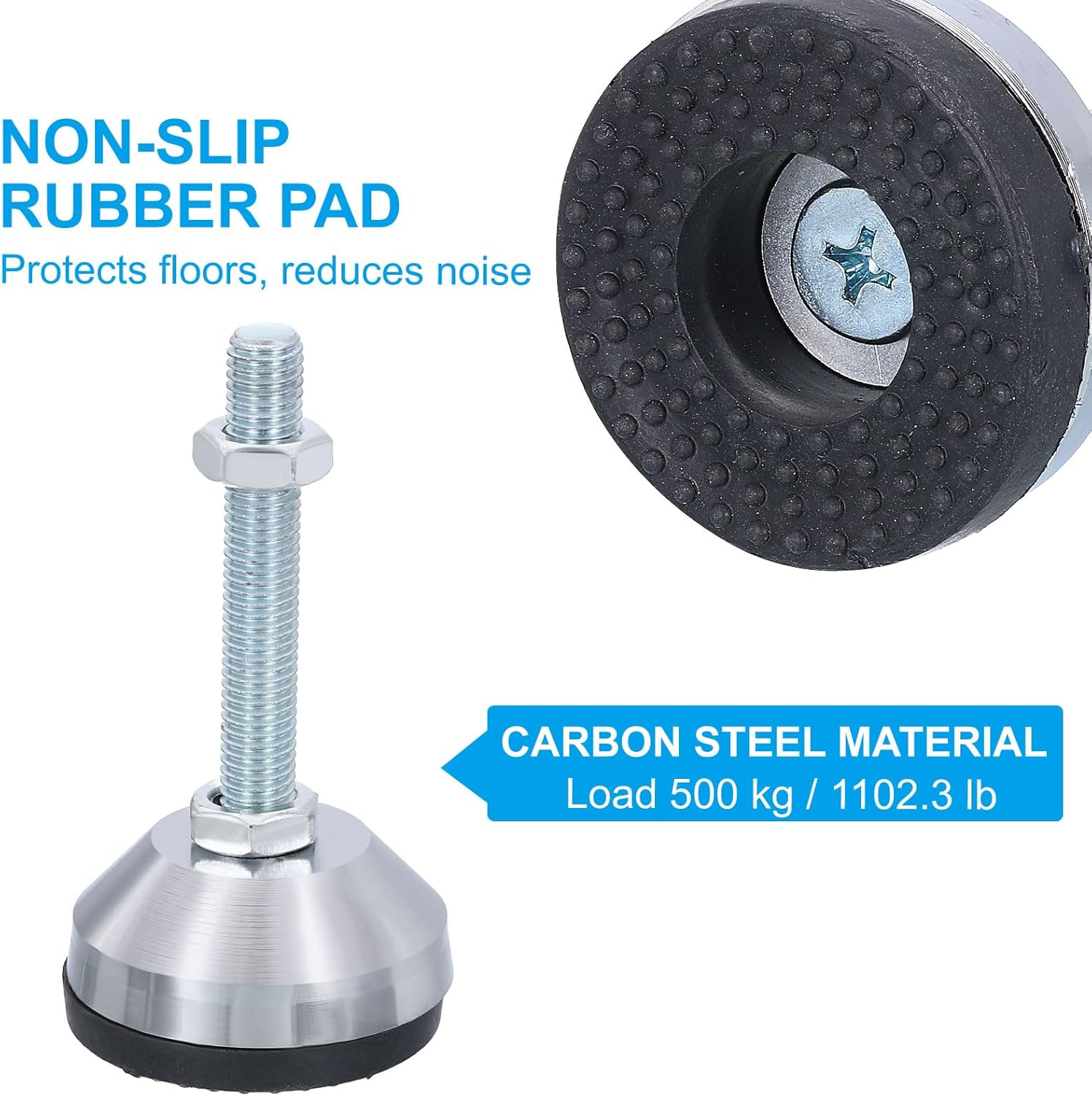 PATIKIL Furniture Leveling Feet 2.4" Dia Base M12 Thread, 4 Pcs Carbon Steel Adjustable Threaded Furniture Leveler Screw on Leg Leveler with Pads for Desk Chair Cabinet, Black
