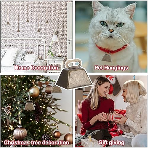 Miniatura 3 de WEBEEDY 25 mini campanas de vaca, caballo, oveja, pastoreo, campanas de cobre con cordel de 32.8 ft, campanas de animales de granja para