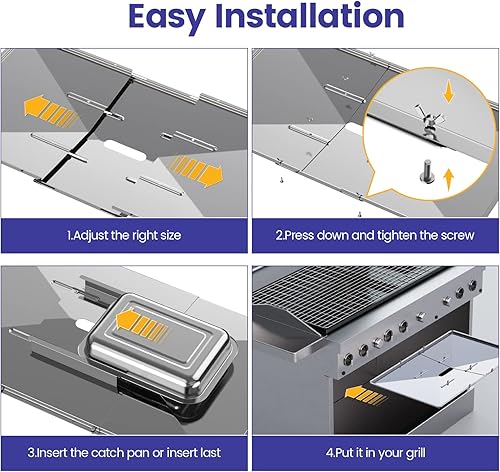 Miniatura 6 de Geesta Juego de bandejas de grasa para parrilla, piezas de repuesto de parrilla de acero inoxidable, bandejas de goteo ajustables de 27 a 30