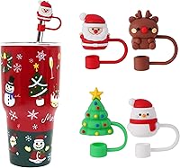 Vista 1 de 4 tapas de paja de Navidad para copa Stanley, 0.394 in, 0.4 pulgadas, accesorios de Navidad con vaso de 30 y 40 onzas con asa, a prueba de polvo