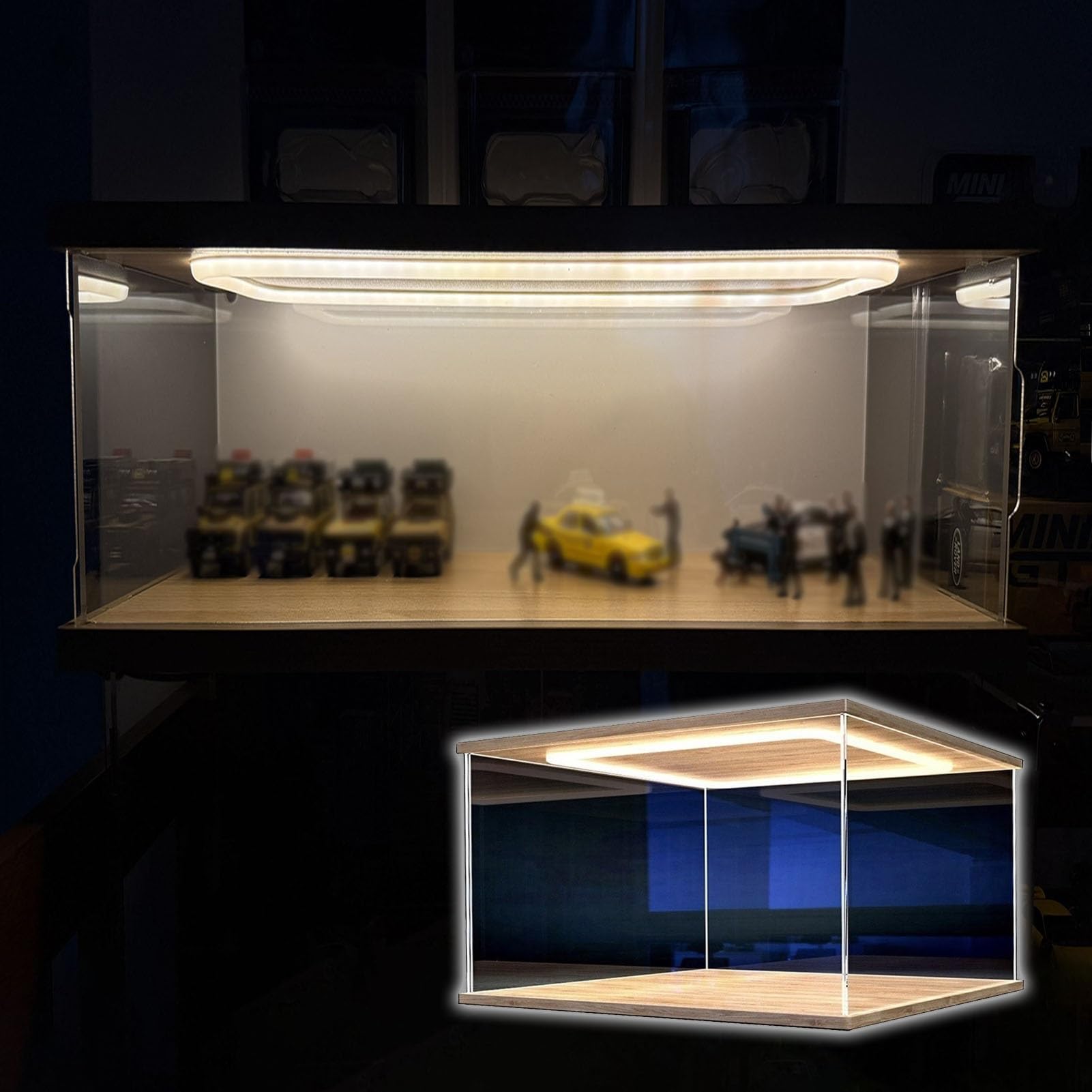 Vitrine LED En Acrylique Pour Figurines – Anti-poussière – Base Bois – Tailles Sur Mesure – 15x15x25 Cm