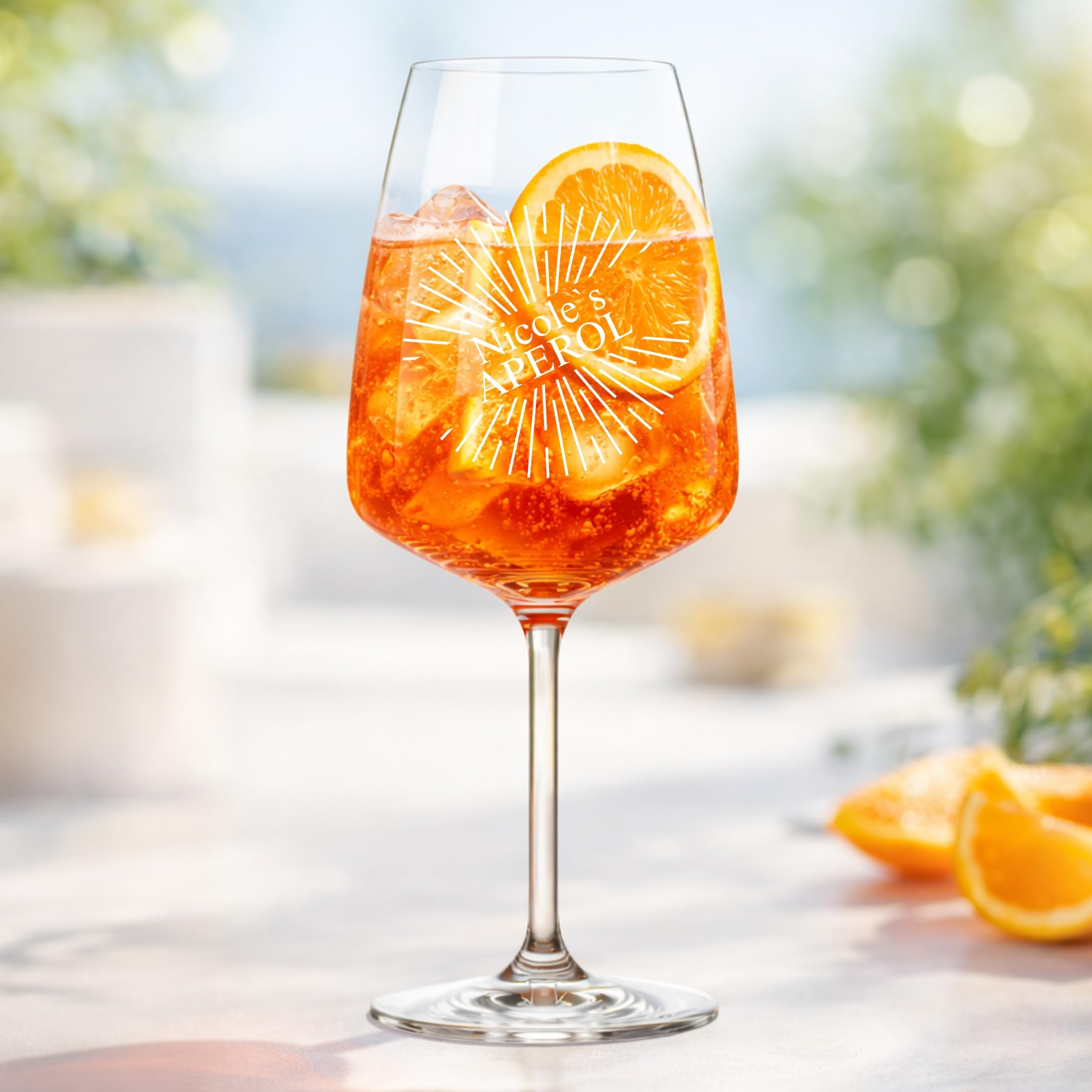 Aperol Spritz Glas mit Name - Personalisiertes Weinglas mit Gravur | Aperol Glas mit Wunschname | Geschenk Freundin Geburtstag Muttertag | Lasergravur (Sunburst)