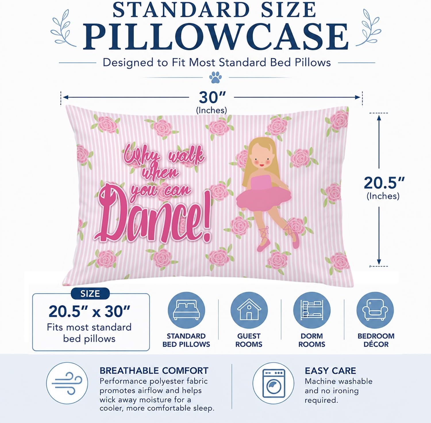Caroline's Treasures BB5387PILLOWCASE Ballet Long Blonde Hair Fabric Standard Pillowcase Lightweight Super Soft Easy Care Decorative Artwork Pillowcase, Standard image 2