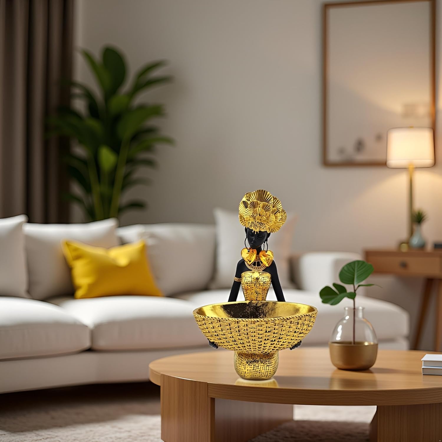 African Tribal Statue - Tribal Lady Figure Sculpture Tray,Coffee Table/Office/Shelf/Living Room Handmade Home Decor - Best Gift for Birthday/Anniversary/Wedding (Gold) - Image 7