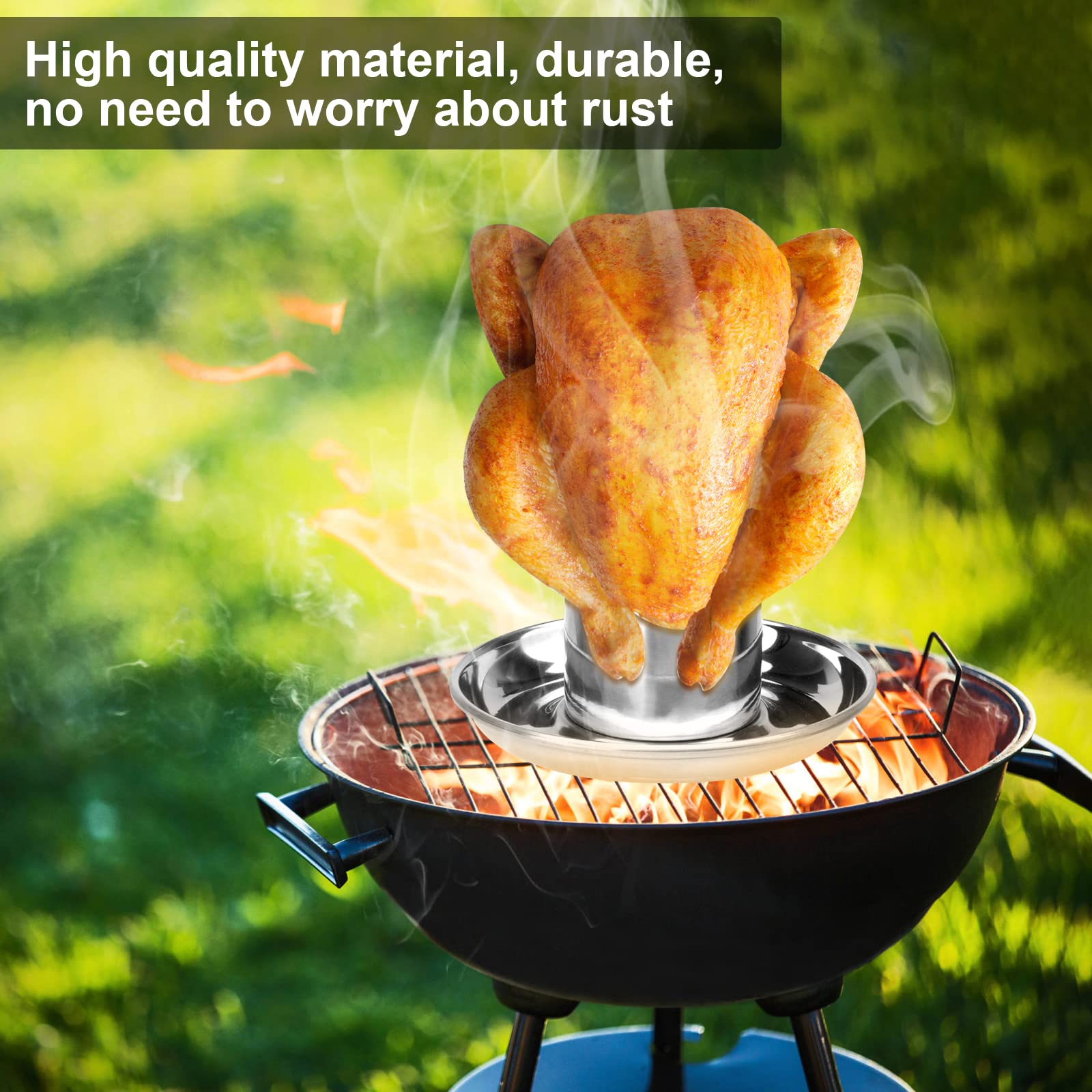 SUPPORTO PER POLLO per barbecue verticale argento per interni esterni lattina per birra supporto