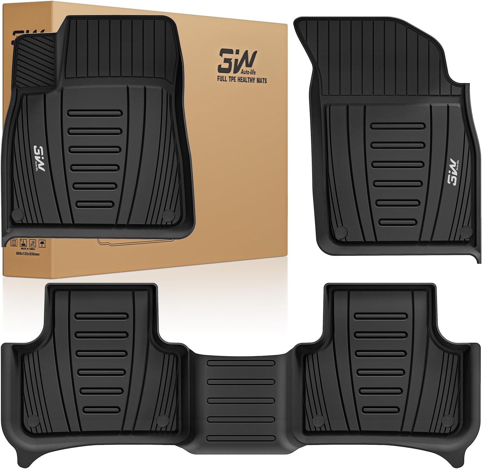 3W 2017-2026 Audi Q7/SQ7 Floor Mats & 2019-2026 Audi Q8 Mats, 4M All Weather TPE Accessories Custom Fit Floor Liner, 1st & 2nd Row Full Set（not for Q8 E-tron