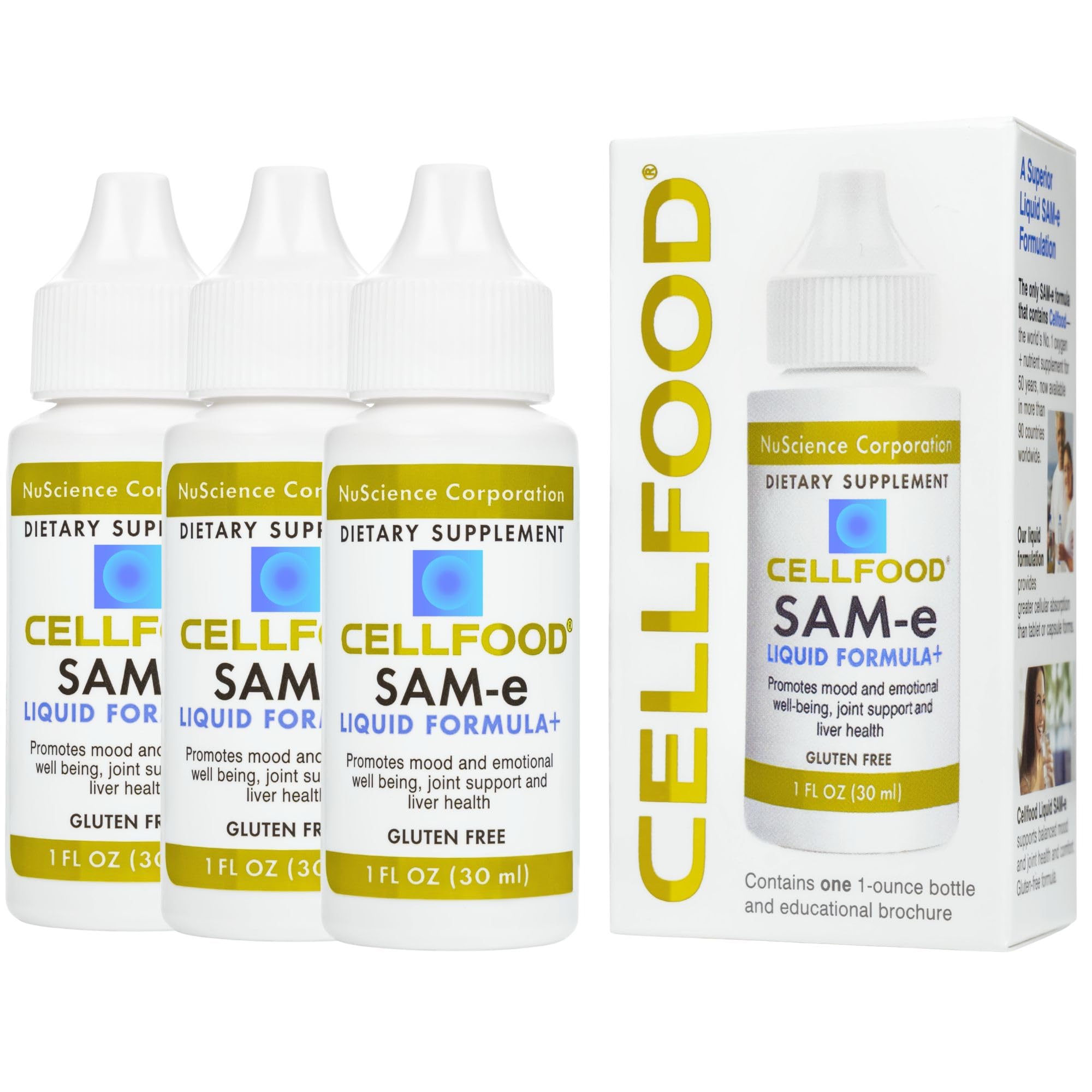 Amazon.com: Cellfood SAM-e Liquid Formula+ - 1 fl oz, Pack of 3 - Mood &  Emotional Well-Being, Joint Support, Liver Health - Easier Absorption &  Better Bioavailability