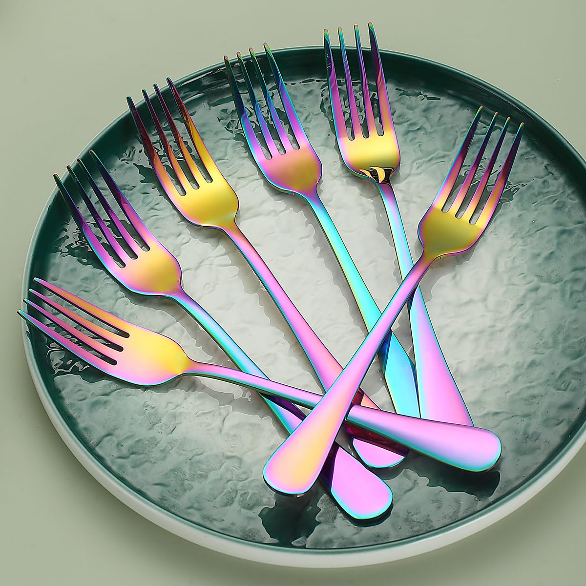 Evanda Rainbow Dinner Fork 12 Pieces, Rainbow Titanium Plating Stainless Steel 8.07inch Forks, Cake Forks, Table Forks,Dessert Forks, Easy To Clean, Dishwasher Safe — Amazon image 4