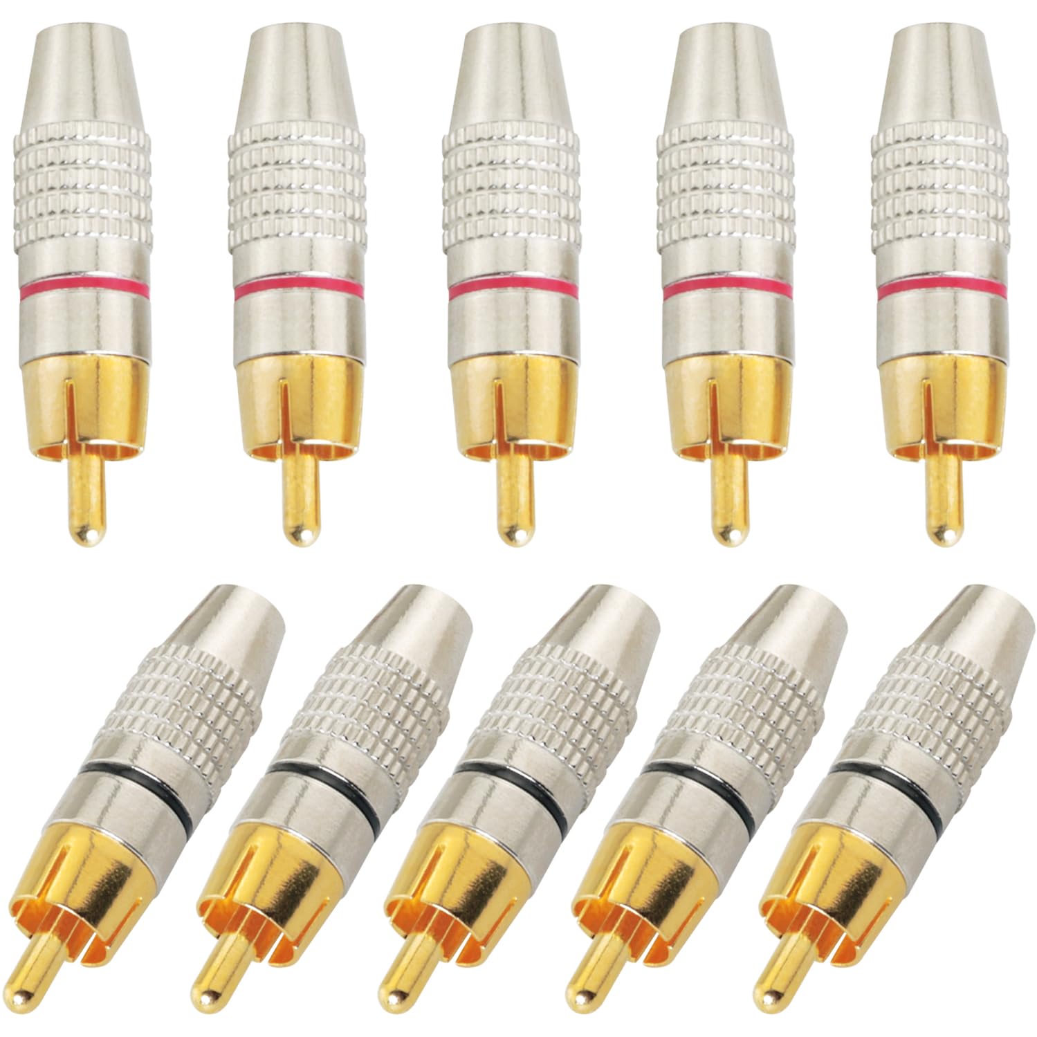 ZCZQC 10PCS RCA Plug Connectors Coaxial Cable Audio Male Plugs 1.65x0.45in 270RCA Solderless Plugs for Amplifier Equipment TV Cable Kits