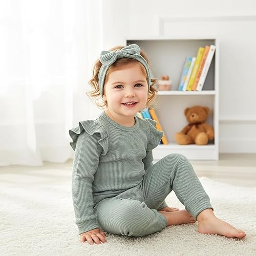Miniatura 3 de Conjunto de ropa de bebé niña para otoño e invierno, conjunto de sudadera de manga larga y pantalones con diadema