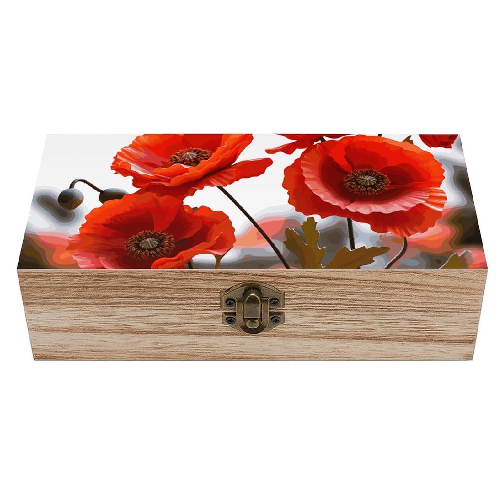 QMKFWT Wooden Jewelry Box Beautifully Keepsake Box Trinket Box Keepsake Storage Organizer Poppy Flowers Vivid Petals Handmade Wooden Box for Storing Jewelry, Coins, Tartot Cards, Small Treasures
