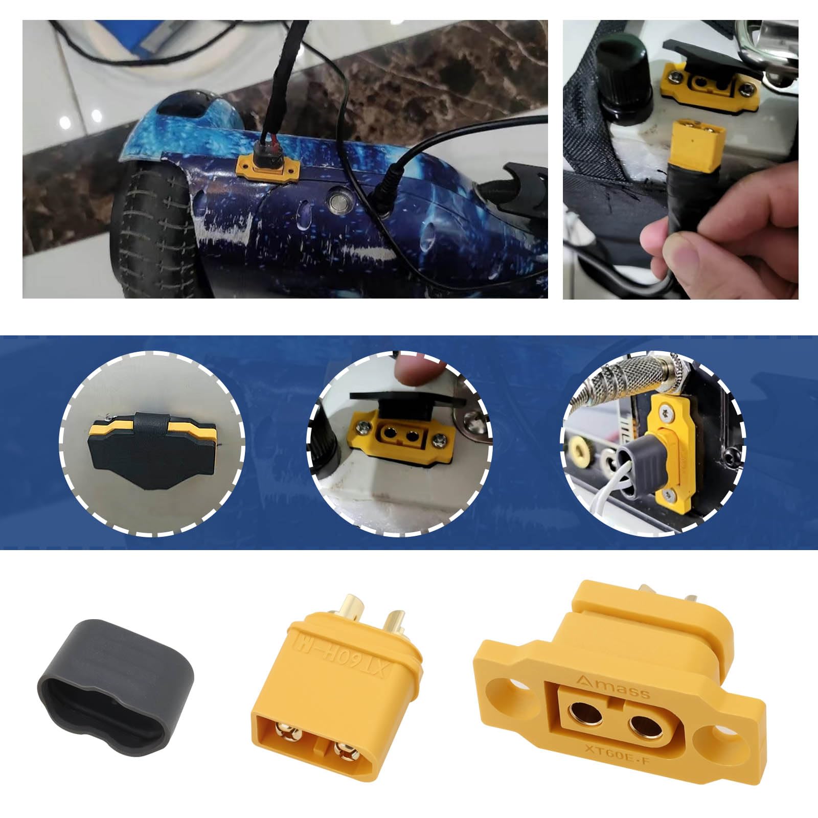 ECSiNG 2 Set XT60 Plug Kit XT60E-F Female Panel Mount XT60H-M Male With Black Rubber Cap And Screws For RC FPV Drone Lipo Battery Aircraft Drone Accessories