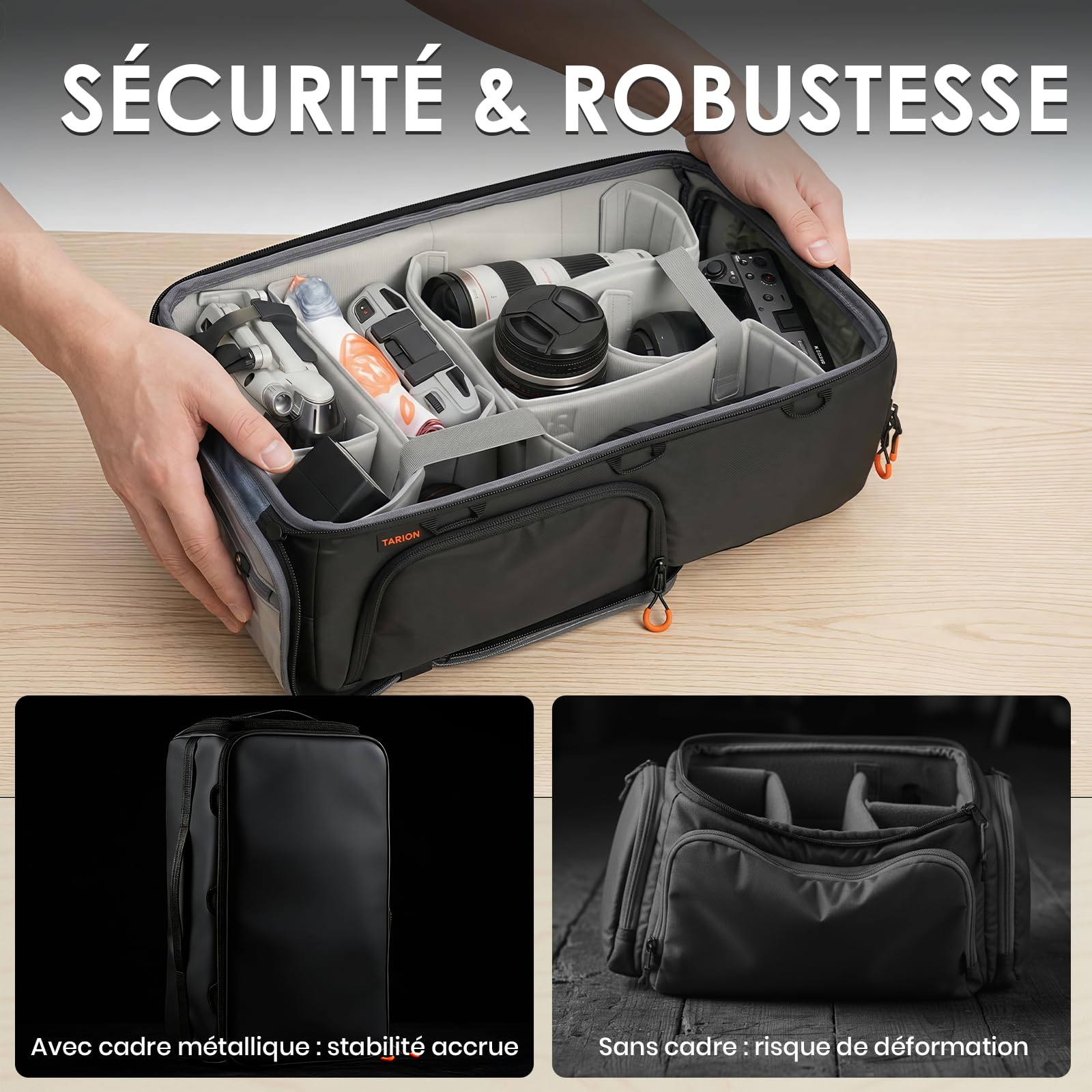TARION Bolsillo interior para cámara de fotografía: compartimento interior para mochila, morral profesional fotográfico acolchado SLR con manta extraíble para objetivos DSLR Reflex ShellCore