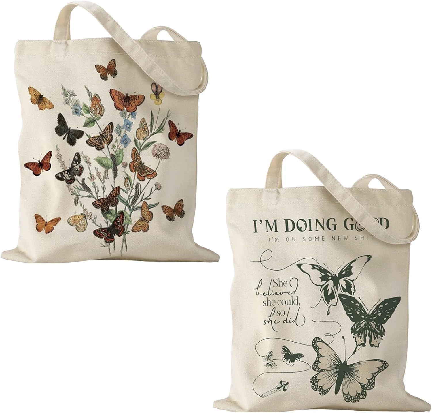 2 PCS Reusable Canvas Tote Bags for Women and Girls – Lightweight, Foldable, Eco-Friendly Shopping Grocery Bags, Durable Market Carrier Bags for Everyday Use and Travel