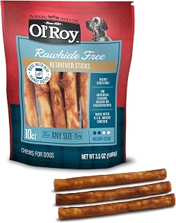 Rawhide-Free Peanut Butter Retriever Sticks for Dogs 10 Count 3.5 oz Highly Digestible Dental Chews Safe Rawhide Alternative Long Lasting Training Treats