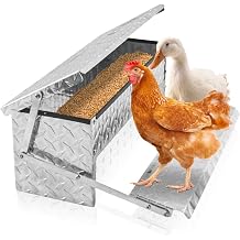 Treadle Chicken Feeder Automatic Large Poultry Feeders Capacity Treadle Self Opening Pou with Weatherproof Lid Rain Cover for Roosters Pheasant Chicken Outdoor Coop Silver Full Aluminum18lbs/5000g
