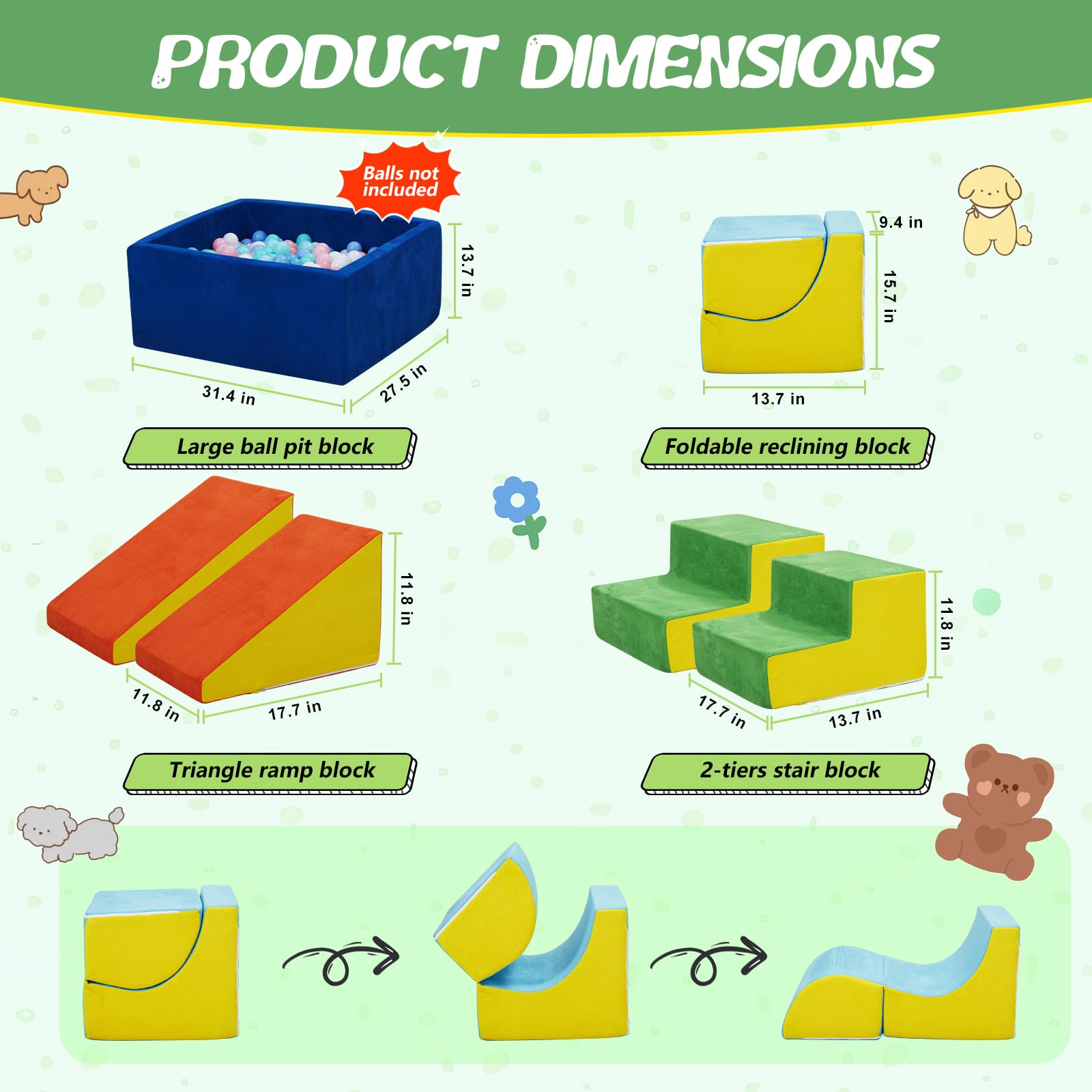 MOOZHEALTH 6 Pieces Foam Climbing Blocks with Ball Pit,Kids Soft Play Climbing for Toddlers,Baby Climbing Toys Indoor,Modular Washable PlaySet for Playroom,Crawl & Tumble,Colorful(Balls Not Included)