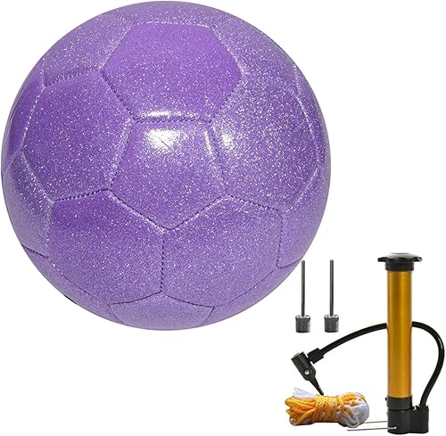 Miniatura 6 de Juego de pelota de fútbol con purpurina con inflador, tamaño 3, 4, 5, bolas de entrenamiento rosa dorado y morado para jóvenes, adolescentes y