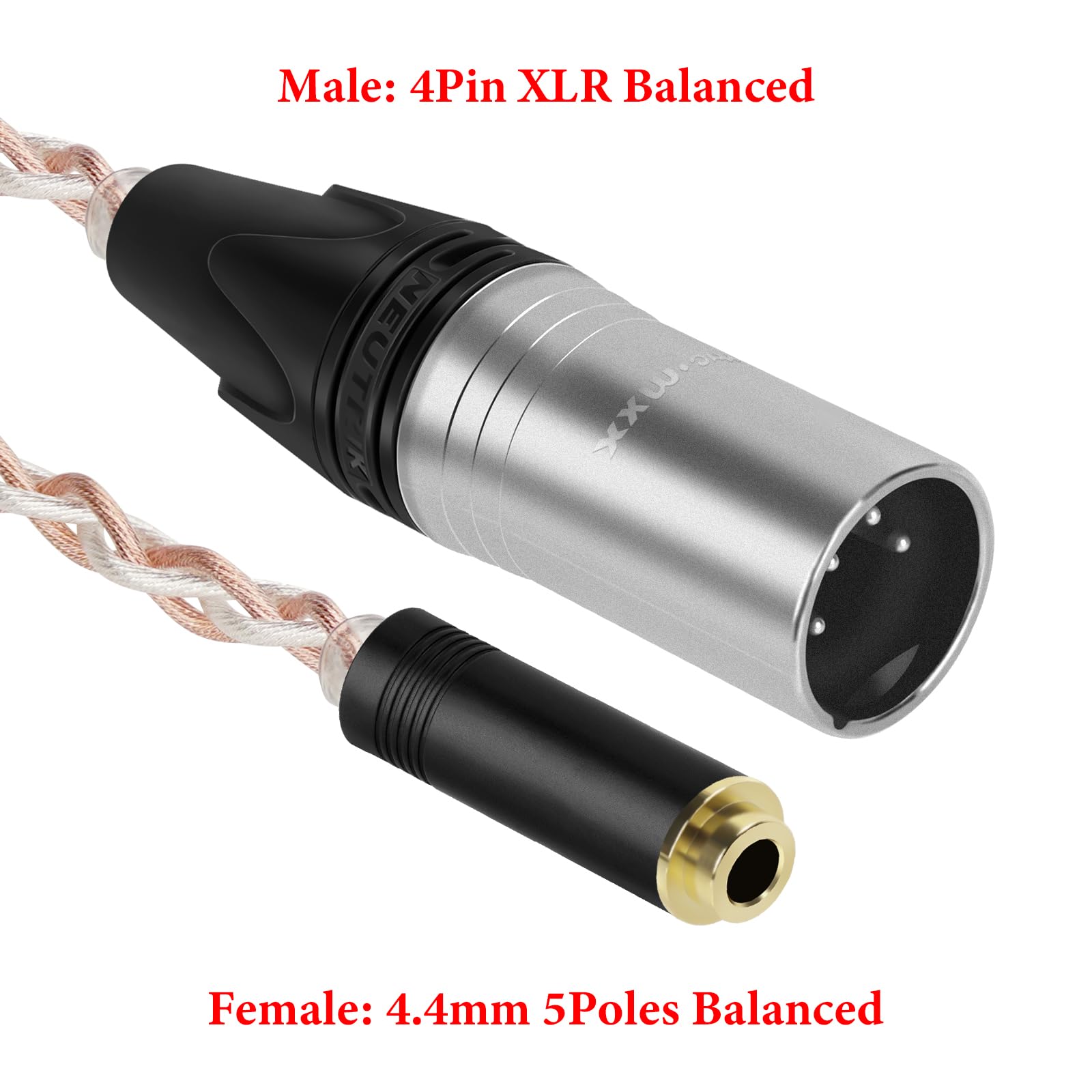 GEEKRIA 4-Pin XLR Balanced Male to 4.4mm Balanced Female Headphones Audio Adapter Cable - Image 2