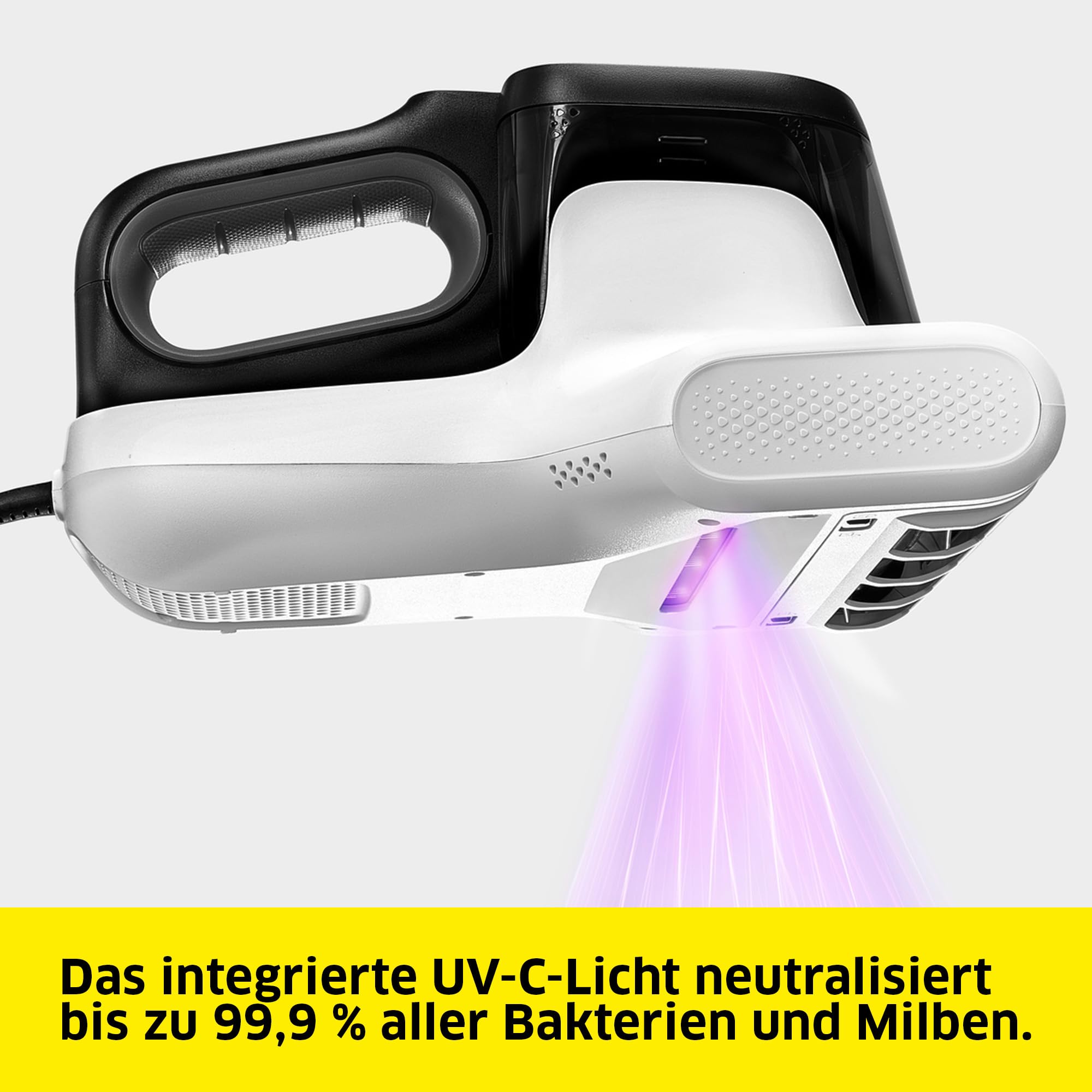 KÄRCHER Matratzenreiniger VCH 4 UVClean, hygienische Tiefenreinigung mit UV-C-Licht, Klopfwalze und Saugfunktion, Leistung: 500 Watt, Gewicht: 2,1 kg, beseitigt Milben und Bakterien, für Allergiker