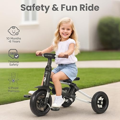 Miniatura 4 de Cochecito de bicicleta de bebé para edades de 10 meses a 6 años, cochecito plegable 8 en 1 para niños pequeños con toldo extraíble y asiento