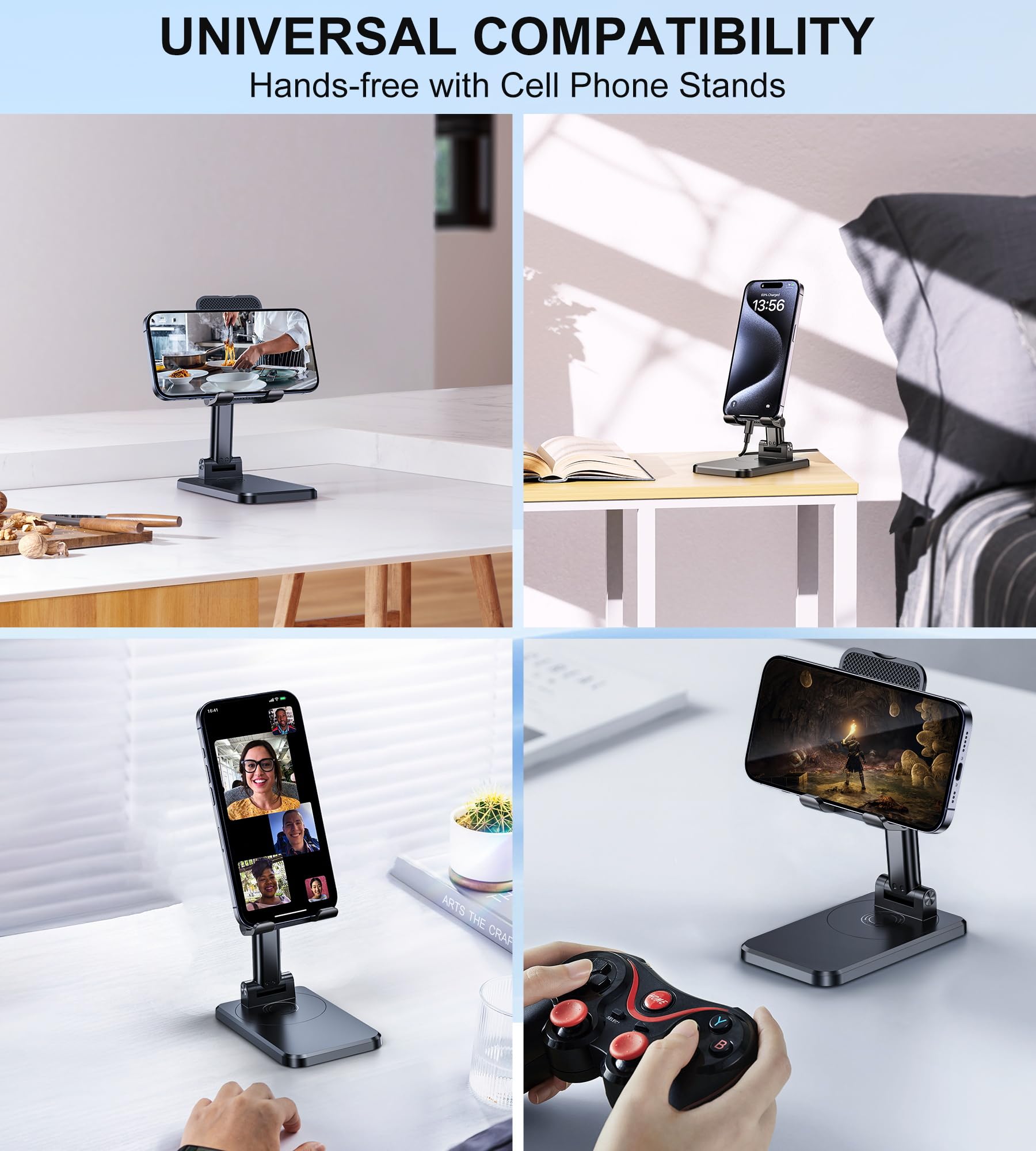 Stojak na telefon komórkowy pulpit BHHB 360° Uchwyt na Telefon Regulowany składany aluminiowy uchwyt na telefon na biurko Kompatybilny z iPhone Galaxy Huawei Redmi (Czarny)