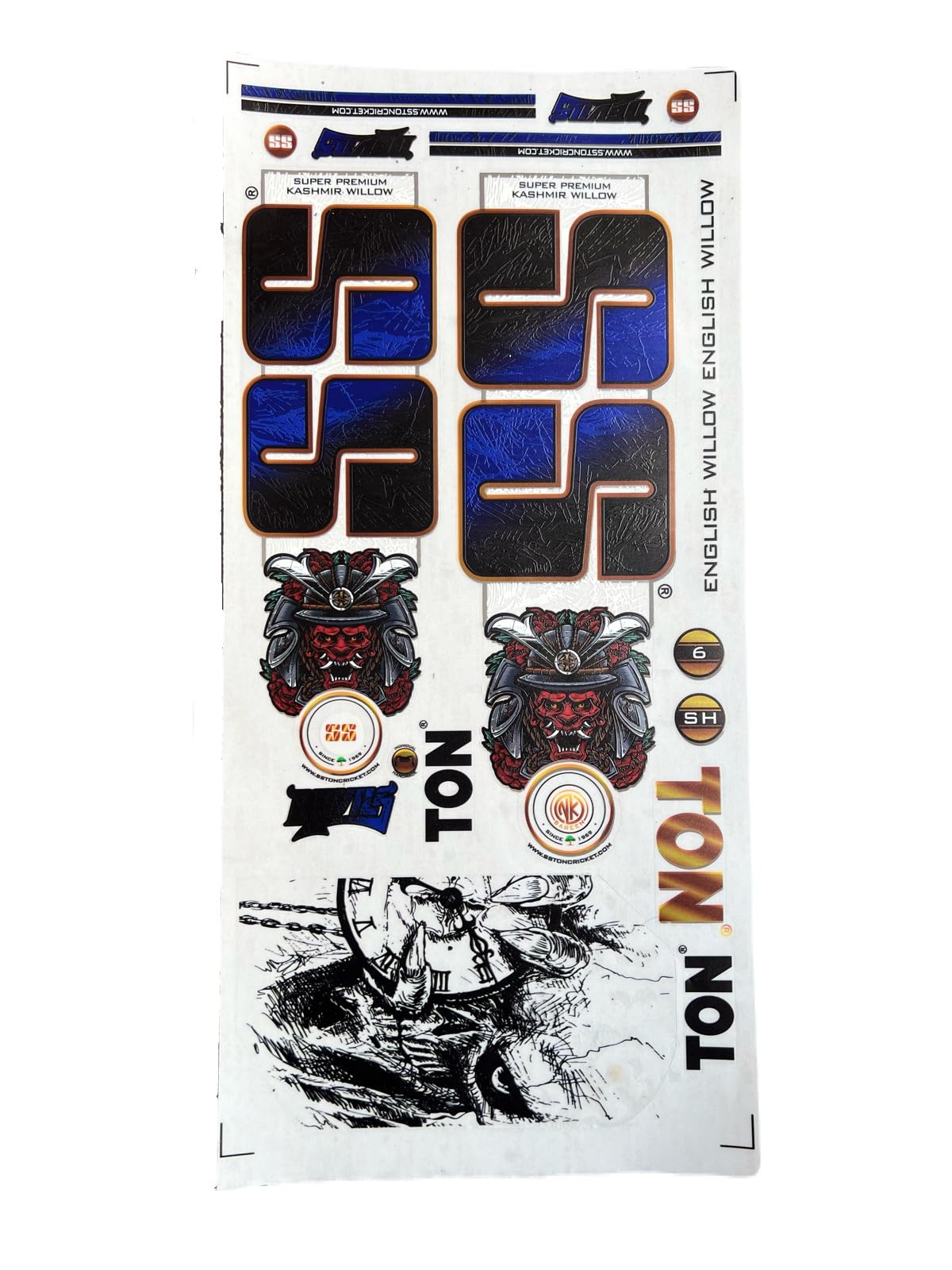 Digital Cricket Bat Sticker Set, English Willow & Kashmir Willow | SH Size, Samurai Graphic Design, Blue & Gold Finish, Full Bat Sticker Sheet, For English/Kashmir Willow-image-27