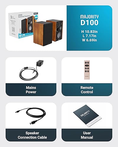 Miniatura 7 de Majority Altavoces de estantería alimentados  Altavoces estéreo Bluetooth 5.3  Altavoces activos de estantería de 100 W  Altavoces de monitor de