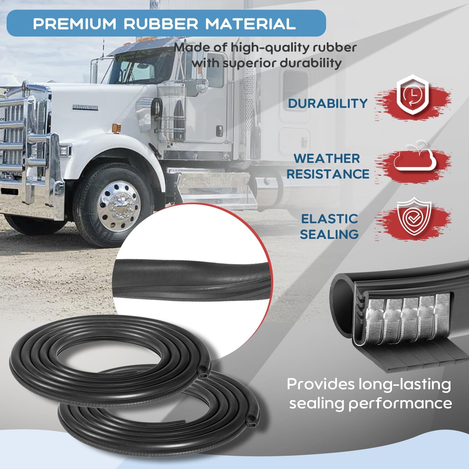 13.5 Foot 1100 Series Cab Door Rubber Weather Stripping Fits for Peterbilt 359, 377, 379, 330, 360, 370, 380 (1986-2007), Replace # 20-10985-644, R60-6001-650 Car Door Seal, 2PCS