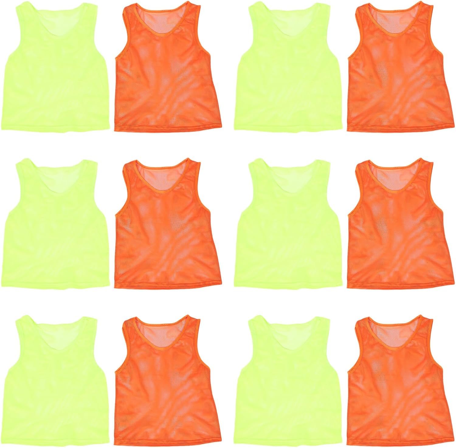 12pcs Soccer Pinnies Youth Basketball Team Practice Vests Fluorescent Green Orange Mesh Sleeveless Scrimmage Jerseys for Football Training and Gym Activities