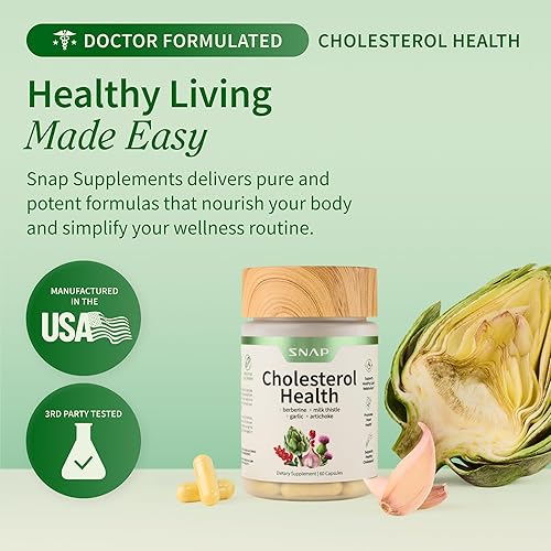 Miniatura 7 de Snap Supplements Cholesterol Health - Artichoke, Milk Thistle, Garlic, and Berberine Supplement with Beta Sitosterol (95% Plant Sterols) for