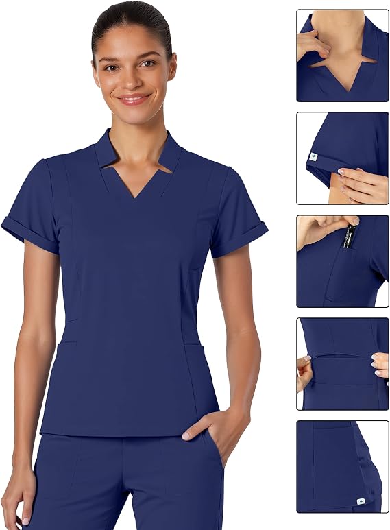 Medical Scrubs for Women Set - Slim Fit V-Neck Nurse Uniform Top & Soft Relaxed Scrub Pant for Women with 9 Pockets