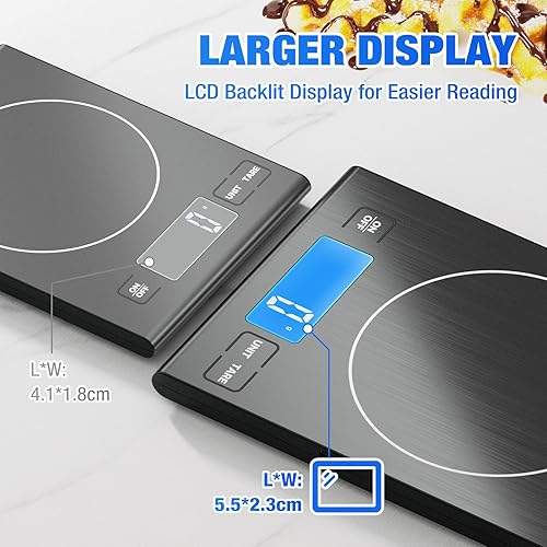 Miniatura 3 de Diyife - Báscula de cocina recargable de acero inoxidable 304, báscula digital de alimentos de 33 libras con pantalla LCD, baterías y carga tipo C,